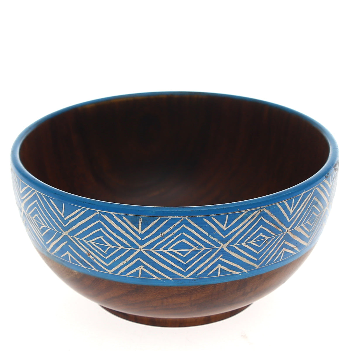 Handcrafted Wooden Bowl Ð 5" x 2.5" (Sky Blue Rim Design)