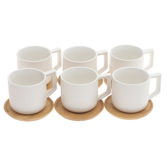 6Pcs Cups with Bamboo Saucers Ð Elegant Minimalist Set (4730)