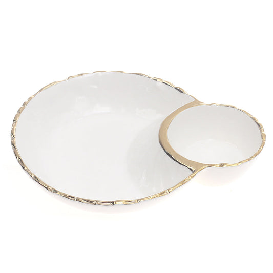 Dip Plate Ð 7742W Gold Rim, Elegant Porcelain Serveware