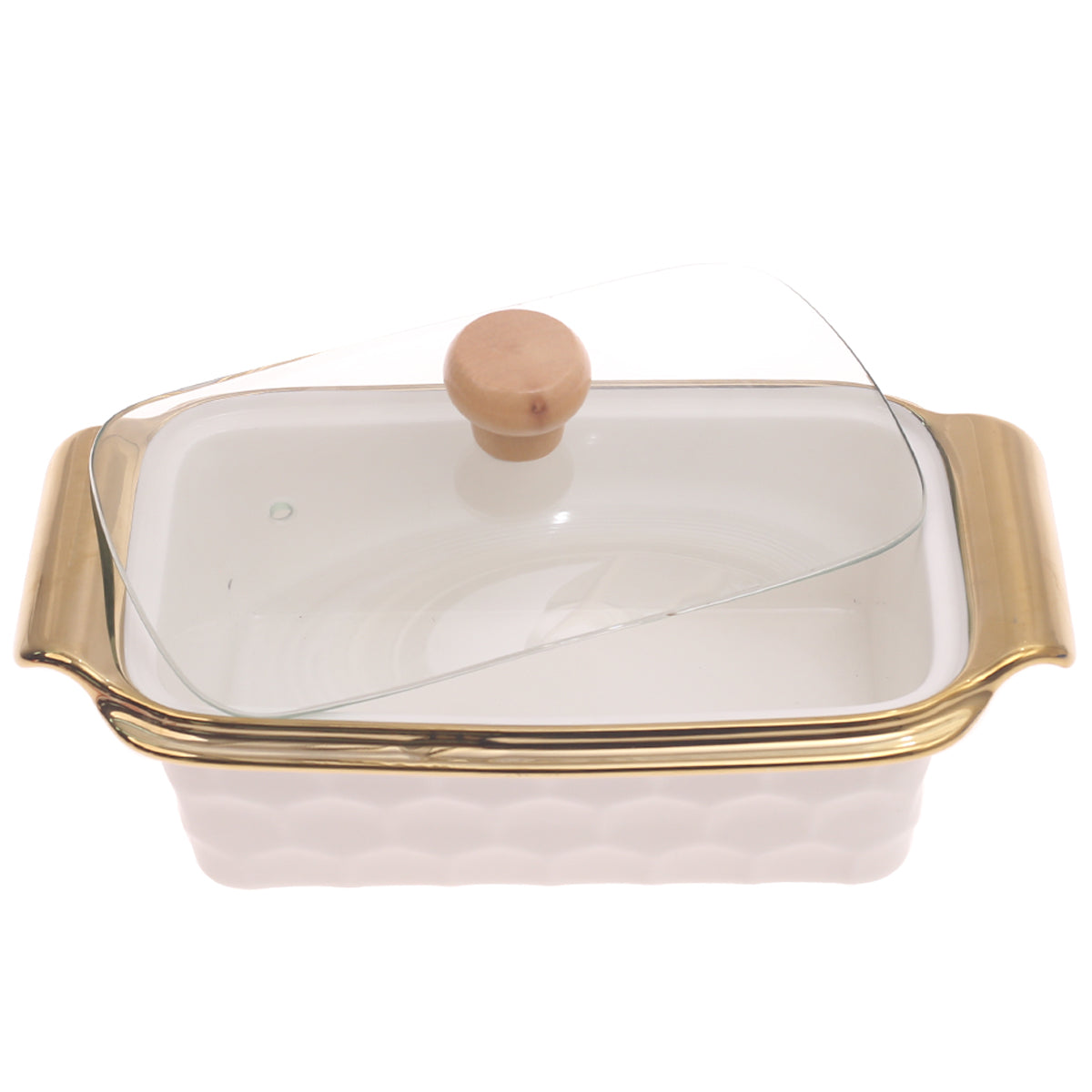 Serving Dish with Glass Lid Ð Gold Rim Design (4077)