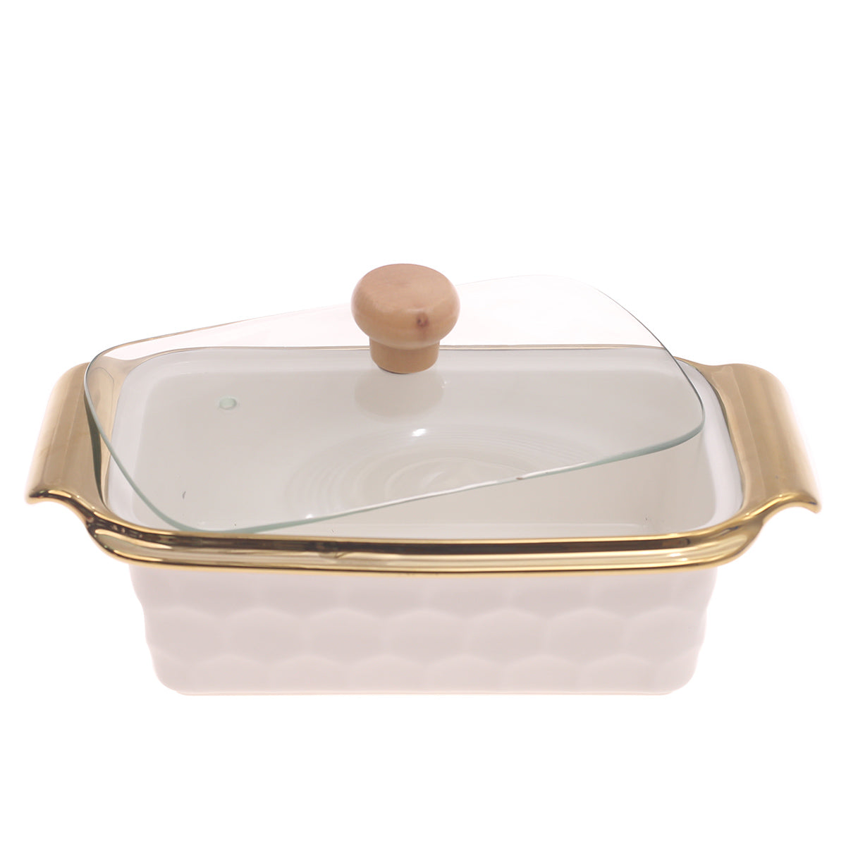 Serving Dish with Glass Lid Ð Gold Rim Design (4077)