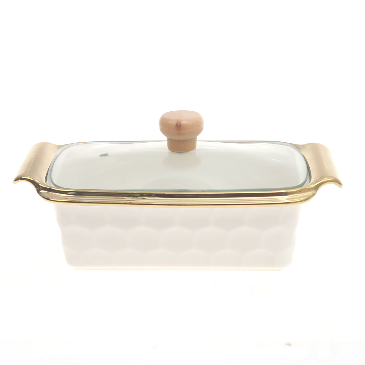 Serving Dish with Glass Lid Ð Gold Rim Design (4077)