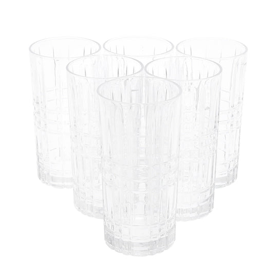 6PCS Glass Set Ð 400ml | Tall Grid Pattern Drinking Glasses