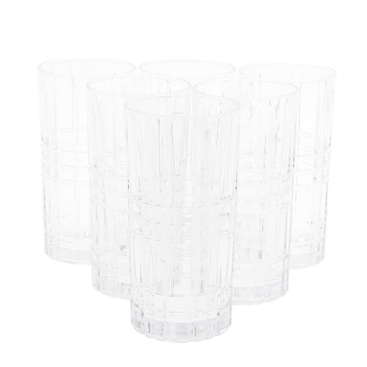 6PCS Glass Set Ð 400ml | Tall Grid Pattern Drinking Glasses