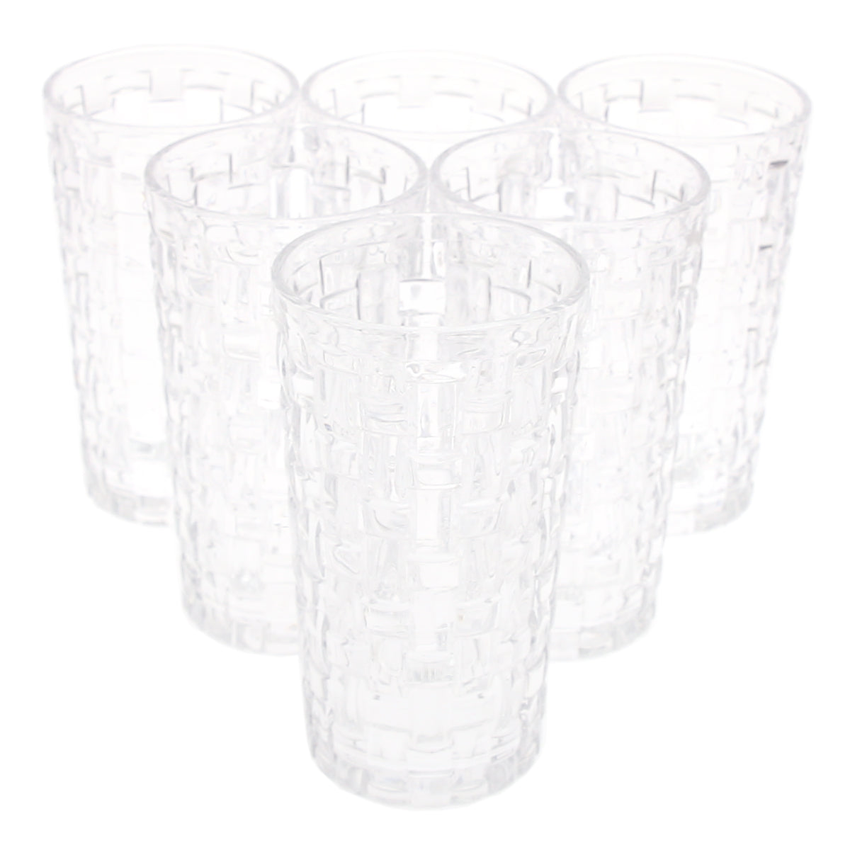6PCS Glass Set Ð 400ml | Clear Drinking Glasses with Modern Weave Texture