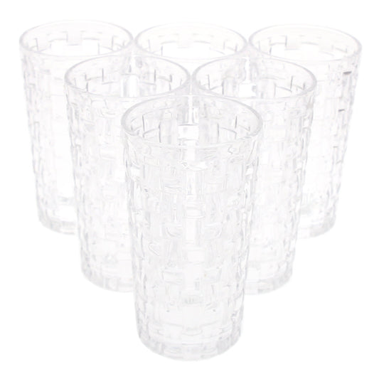 6PCS Glass Set Ð 400ml | Clear Drinking Glasses with Modern Weave Texture