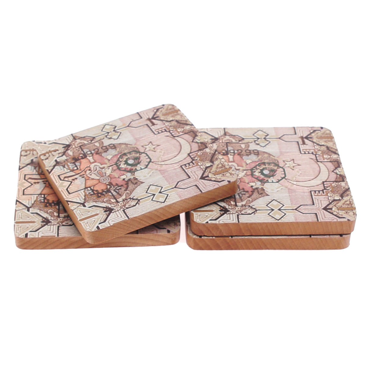 4?Piece Dawn Coaster Set Ð Printed Wooden Drink Mats