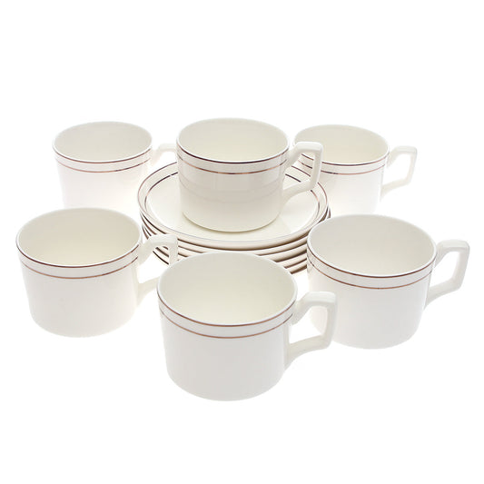 12-Piece Porcelain Tea Cup & Saucer Set Ð Minimalist Double Line (Set 141)