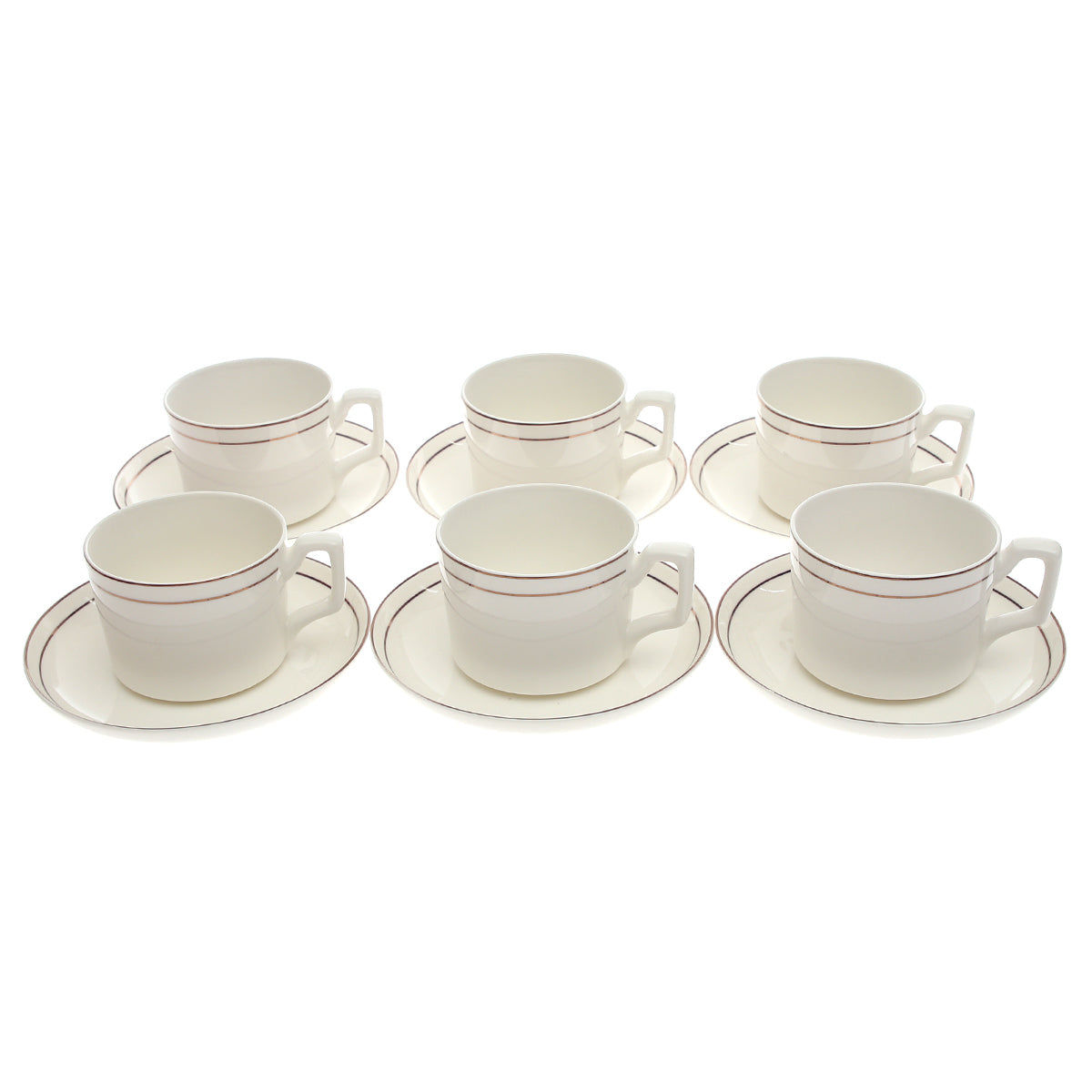12-Piece Porcelain Tea Cup & Saucer Set Ð Minimalist Double Line (Set 141)