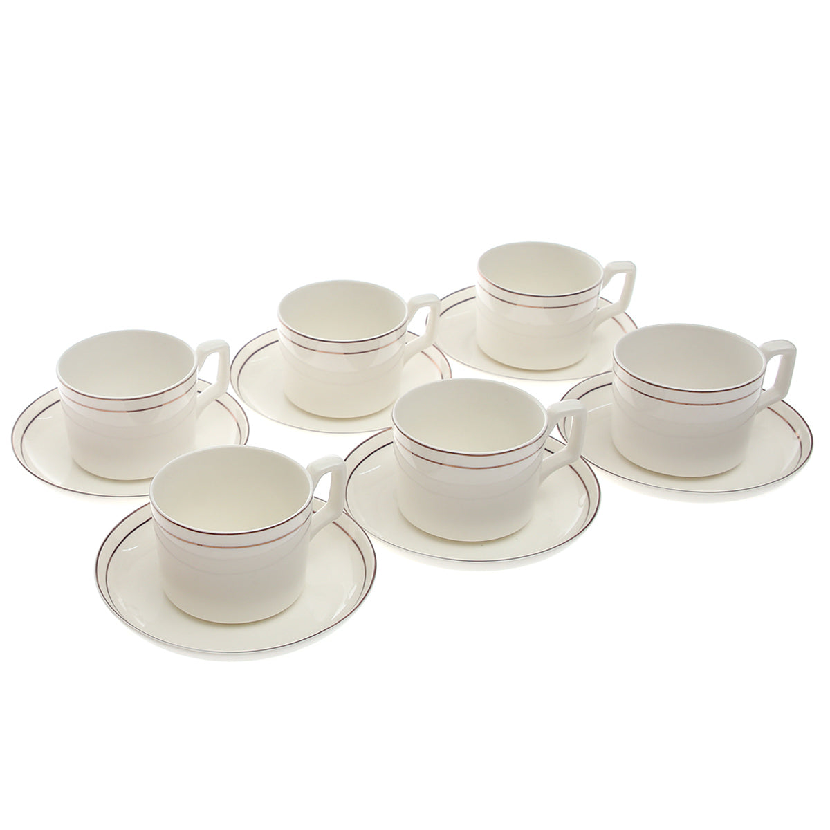 12-Piece Porcelain Tea Cup & Saucer Set Ð Minimalist Double Line (Set 141)