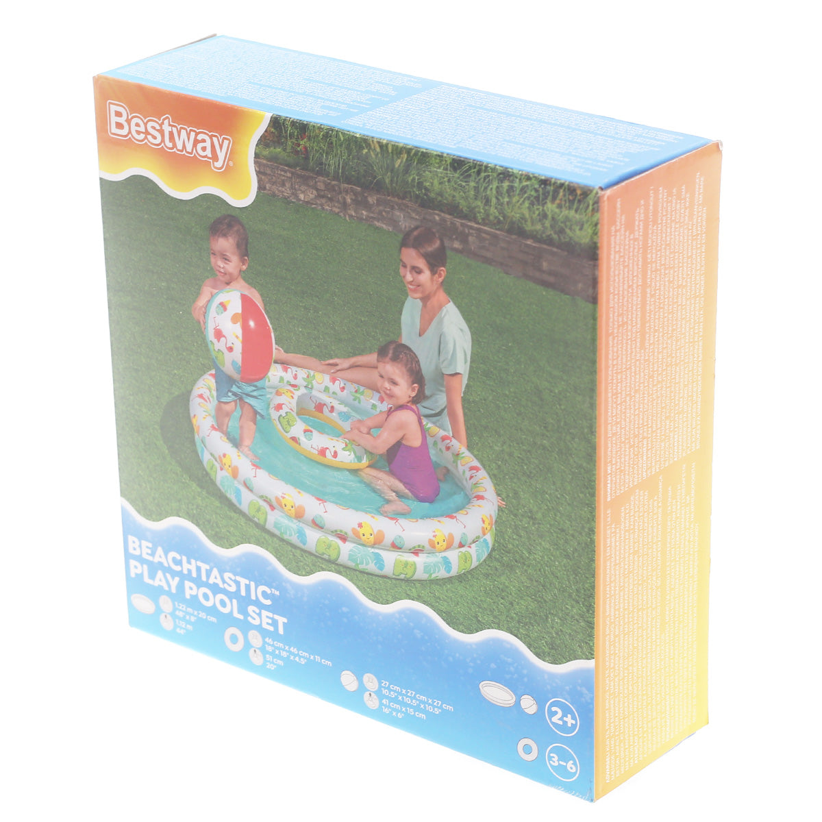Inflatable Pool with Ring Toss Game - 48" Family Splash Pool w/Floating Balls - Summer Water Fun Set