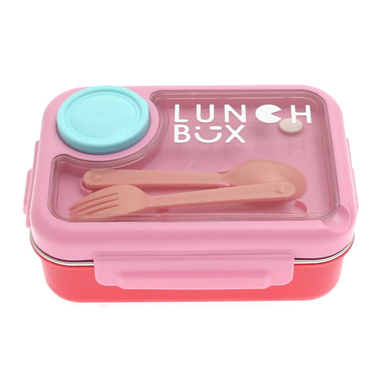 Kids Stainless Steel Lunch Box with Compartments Ð Pink | Leak-Proof | Spoon & Fork Included