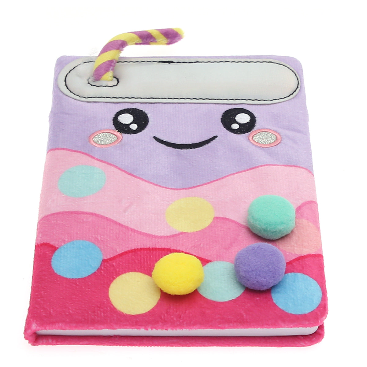 Plush Notebook Ð Boba Drink Theme | Furry Cover with Pom-Poms | Soft Journal for Kids | 100 Pages