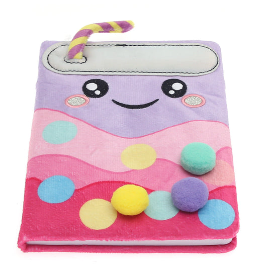 Plush Notebook Ð Boba Drink Theme | Furry Cover with Pom-Poms | Soft Journal for Kids | 100 Pages