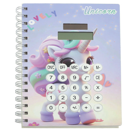 Unicorn Spiral Notebook with Calculator | Kids Stationery | Pastel Unicorn Cover | 6304