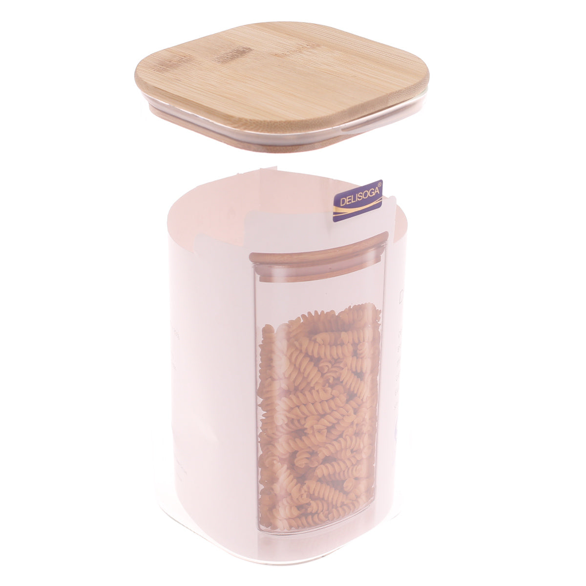 Delisoga Square Glass Storage Jar 1580ml Ð Bamboo Lid | GPG16