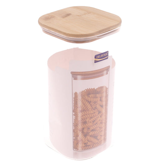 Delisoga Square Glass Storage Jar 1580ml Ð Bamboo Lid | GPG16
