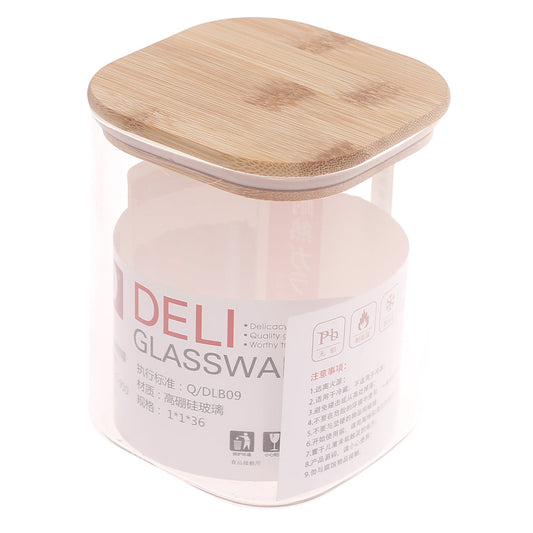 Delisoga Square Glass Storage Jar 950ml Ð Bamboo Lid | GPG16
