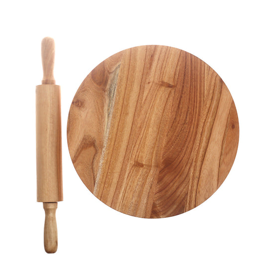 Wooden Rolling Pin with Board Set - 2 Piece Baking Kit - Non-Slip Dough Roller & Pastry Mat - ayshpk