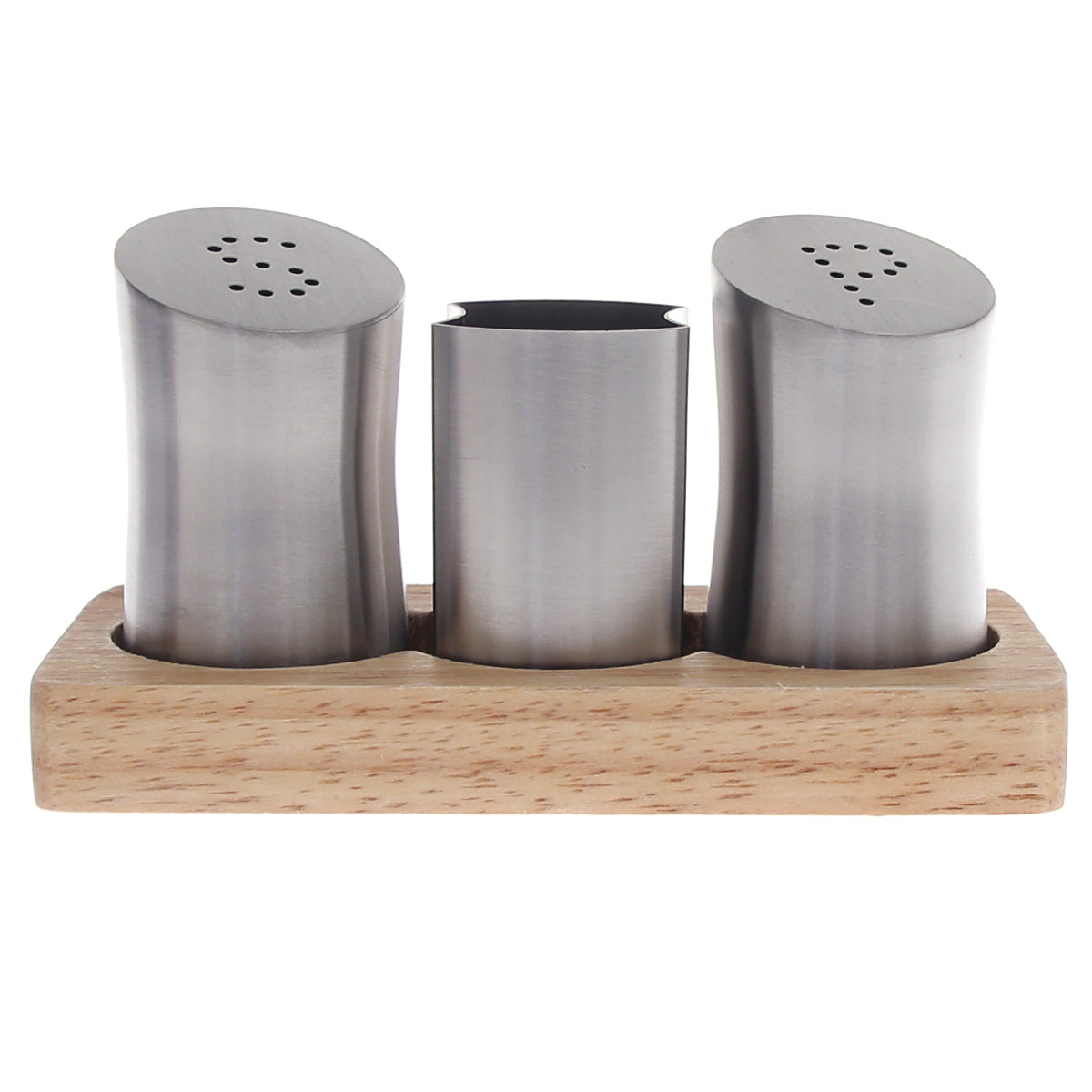 Salt & Pepper Set Ð SY-13 | 3-Piece Stainless Steel with Wooden Base