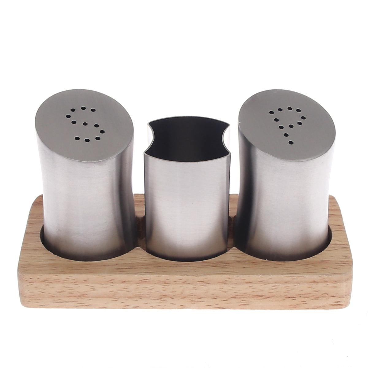 Salt & Pepper Set Ð SY-13 | 3-Piece Stainless Steel with Wooden Base