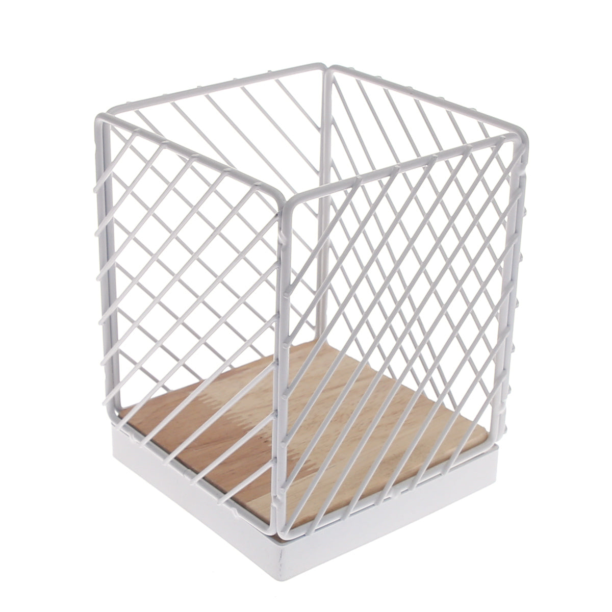 Spoon Holder Ð A04-017B | White Metal Cage with Wooden Base