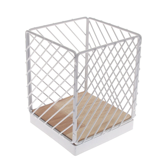 Spoon Holder Ð A04-017B | White Metal Cage with Wooden Base