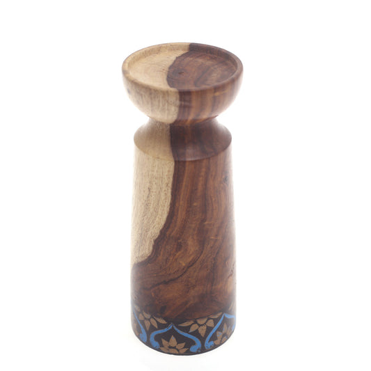 Medium Wooden Candle Stand Ð Blue & Black | Decorative Candle Holder for Home