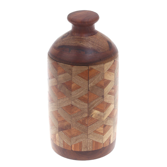 Handcrafted Cylindrical Jar with Diamond & Chevron Pattern