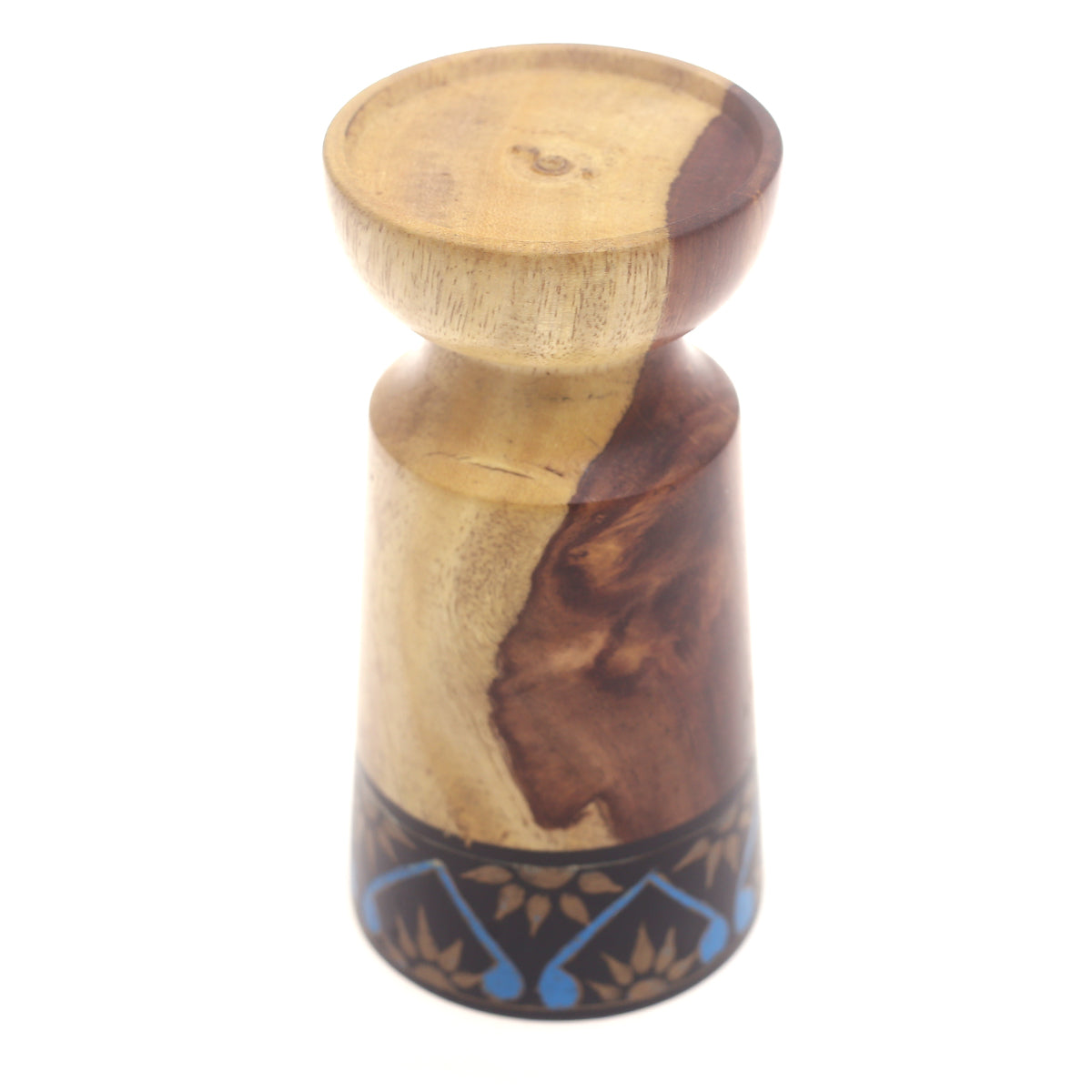 Small Wooden Candle Stand Ð Blue & Black | Elegant Decorative Holder