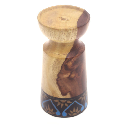 Small Wooden Candle Stand Ð Blue & Black | Elegant Decorative Holder