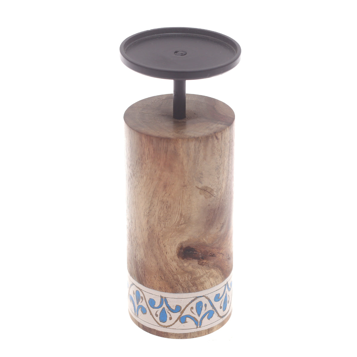 Wooden & Metal Candle Stand  Small White & Blue