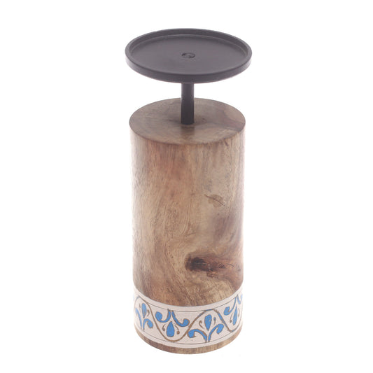 Wooden & Metal Candle Stand  Small White & Blue