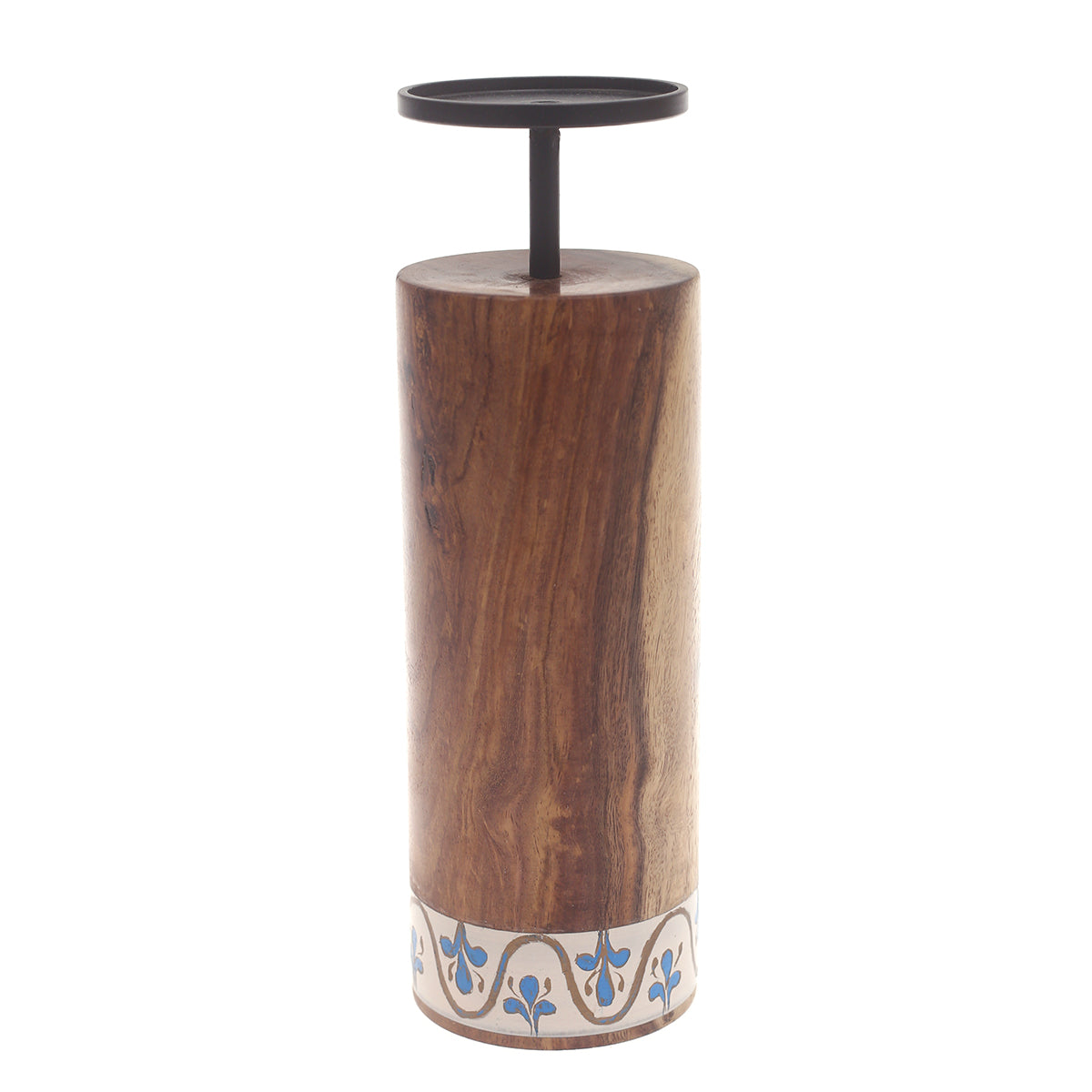 Wooden & Metal Candle Stand  Small White & Blue