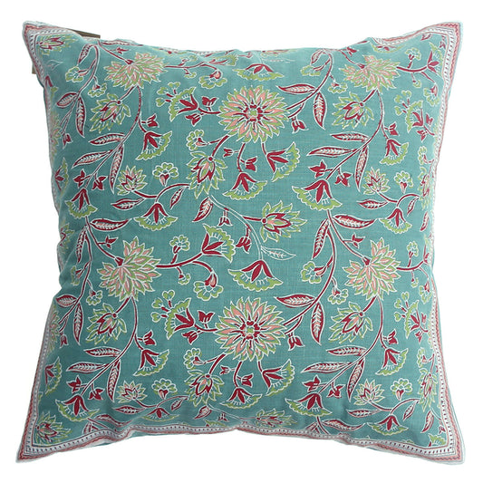 Naqsh Cotton Cushion Cover Ð 18x18 Inch Floral Teal Decorative Throw Pillow Case
