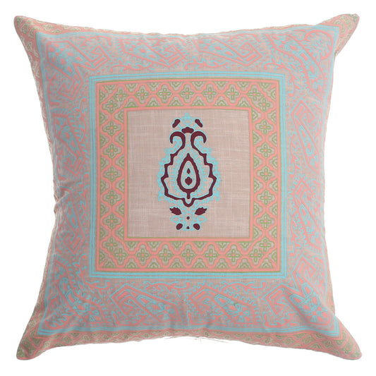 Noor Bagh Cotton Cushion Cover Ð 20x20 Inch Ethnic Motif Pastel Throw Pillow Case