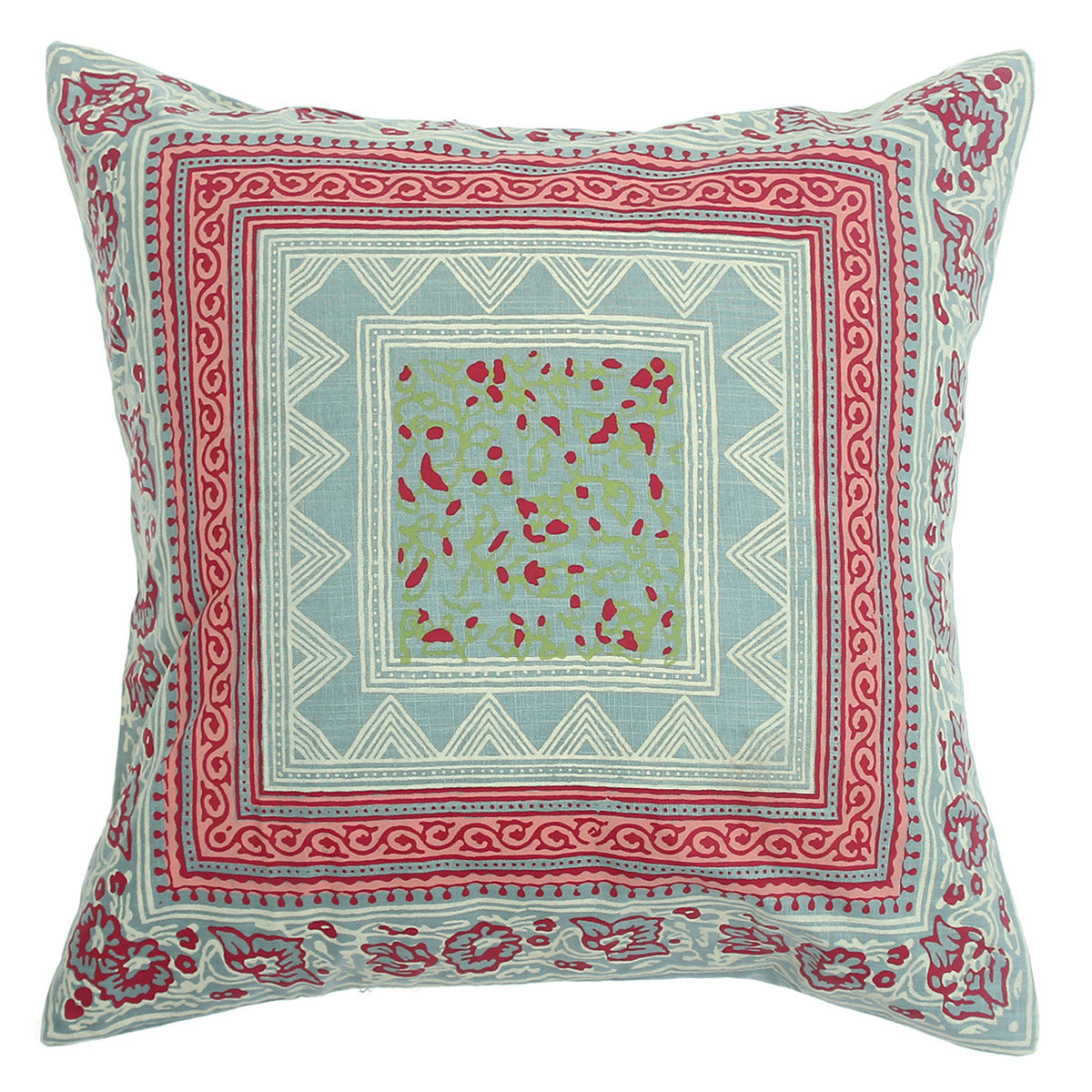 Noor Jaal Cotton Cushion Cover Ð 18x18 Inch Square Vintage Block Print Throw Pillow