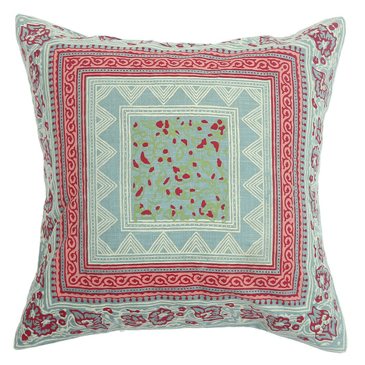 Noor Jaal Cotton Cushion Cover Ð 18x18 Inch Square Vintage Block Print Throw Pillow