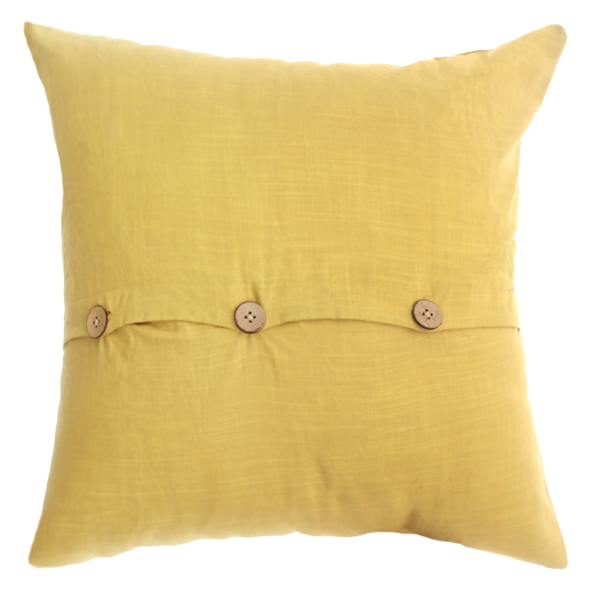 Rang Mahal Cushion Cover 18x18 Ð Mustard Yellow Cotton Embroidered Floral Throw Pillow