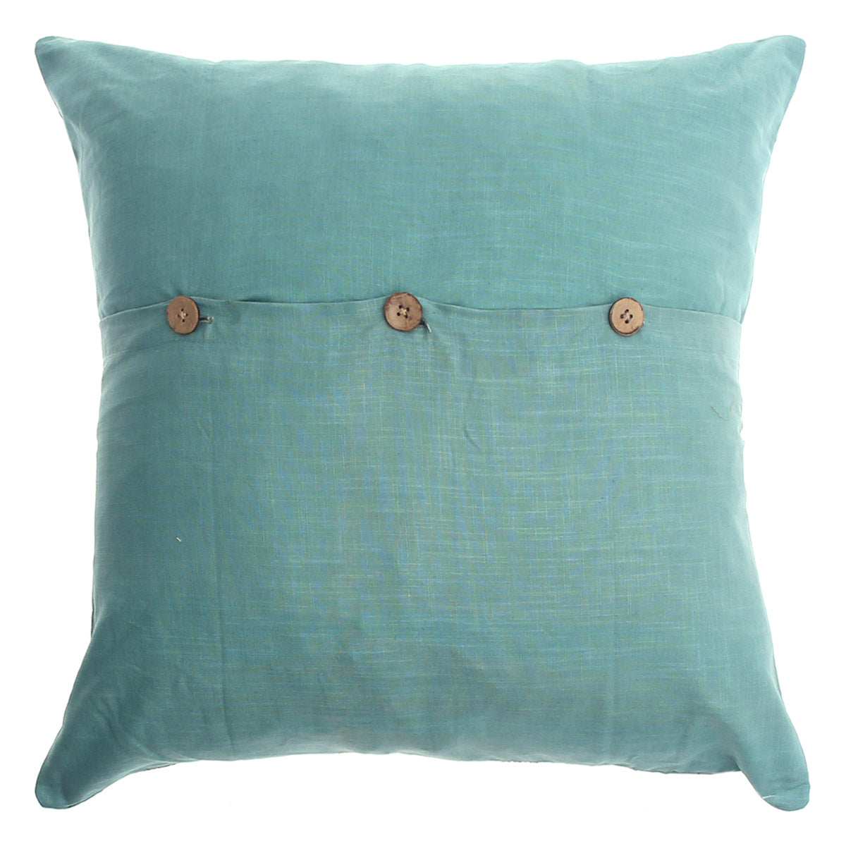 Rang Motif Cushion Cover 20x20 Ð Teal Cotton Throw Pillow with Embroidered Paisley Pattern