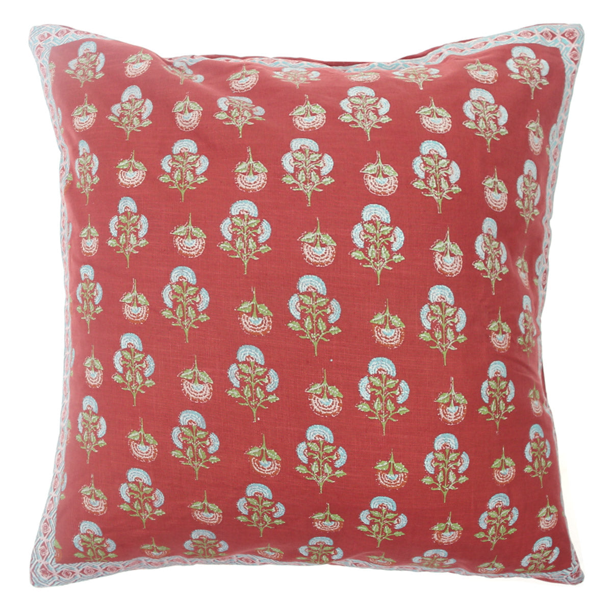 Shalimar Buta Cushion Cover 18x18 Ð Traditional Floral Red Cotton Throw Pillow Cover