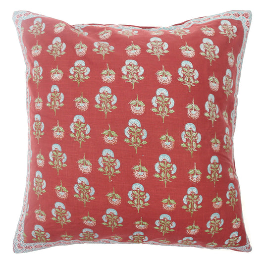 Shalimar Buta Cushion Cover 18x18 Ð Traditional Floral Red Cotton Throw Pillow Cover