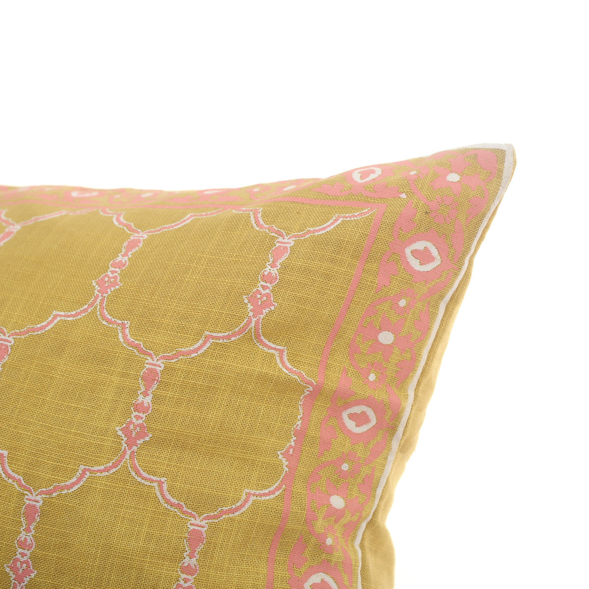 Zareen Cushion Cover 12x18 Ð Yellow Floral Block Print Cotton Lumbar Pillow