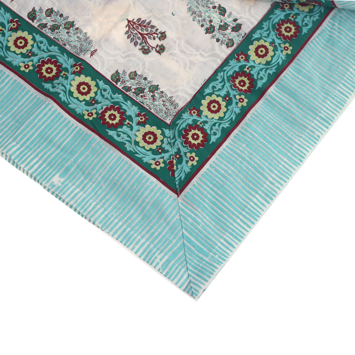 Gulbahar Cotton Table Cover 62x92" Ð Hand Block Printed Floral Dining Tablecloth