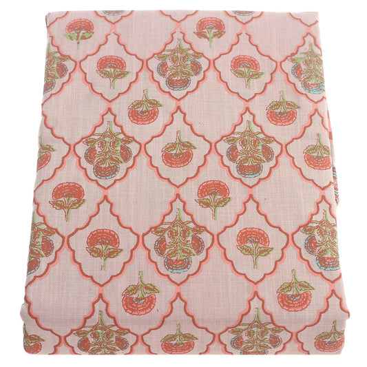 Gulistan Cotton Table Cover 62x92" Ð Hand Block Printed Pink Floral Dining Tablecloth