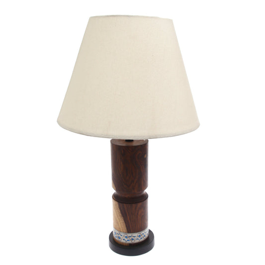 Wooden Table Lamp Ð White & Blue Printed Base | Classic White Shade