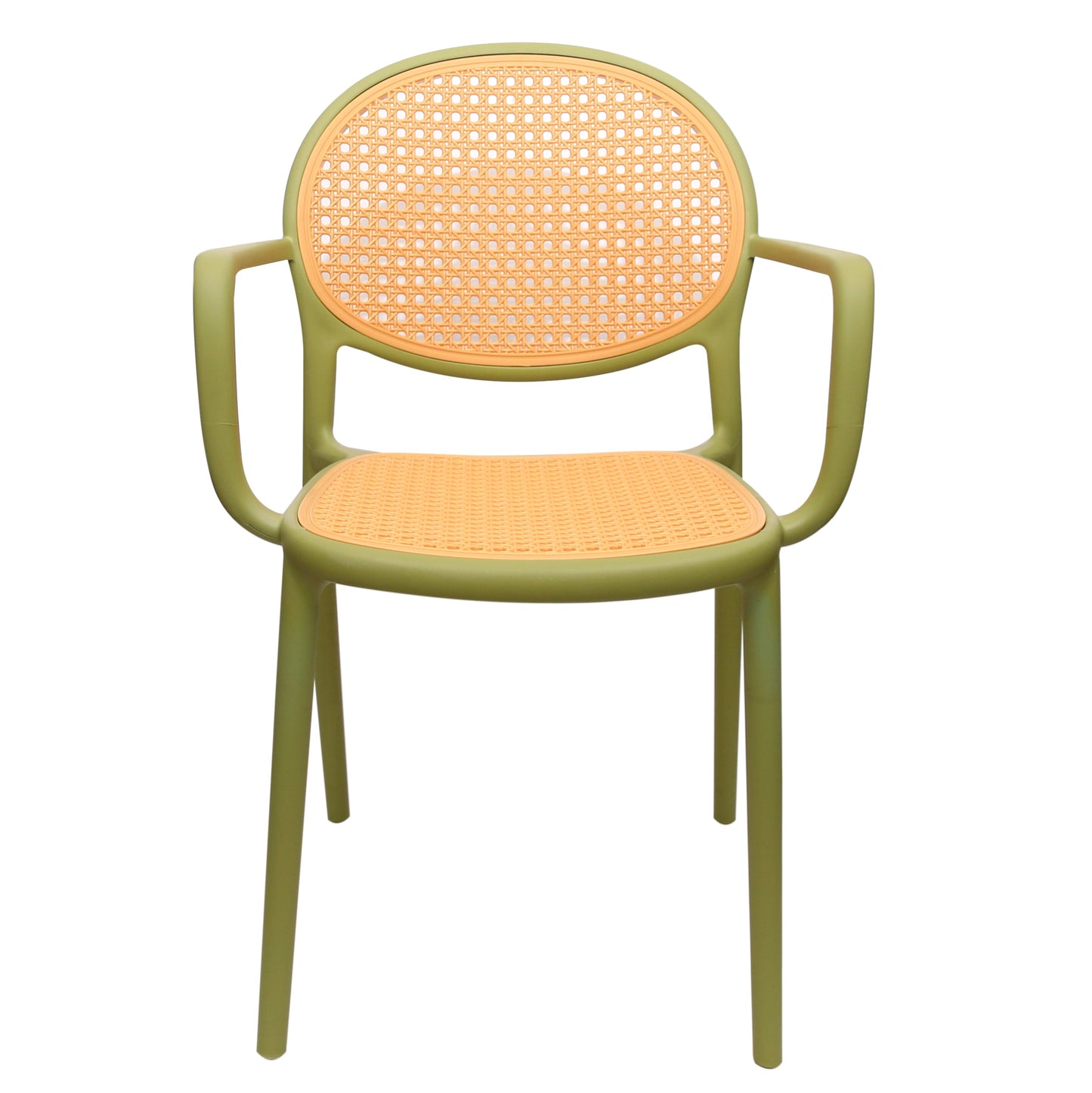 Cane Charm Armchair Ð Plastic Frame with Woven Cane?Style Seat & Back (Black, White, Green)