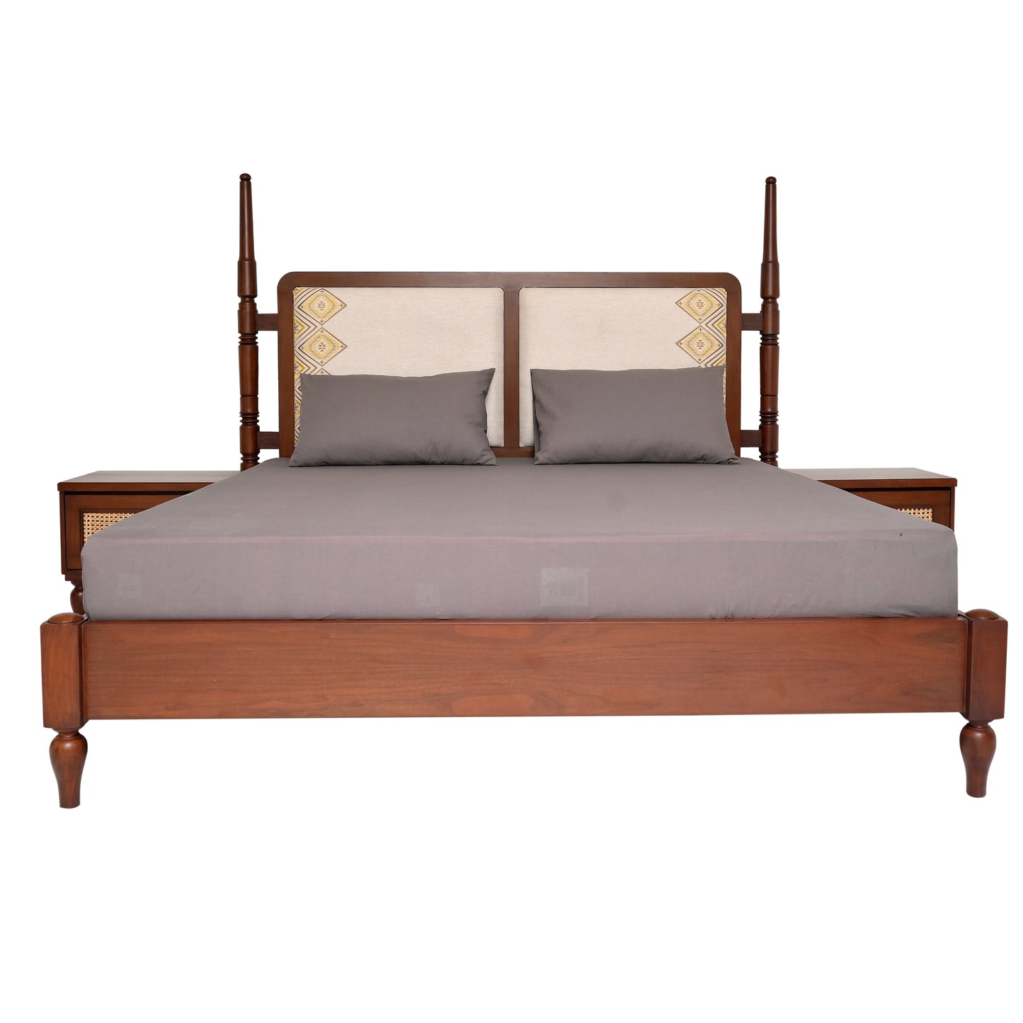 Gul Bahar Bed Ð Buy Solid Wood King Bed with Cane & Upholstered Headboard | ayshpk