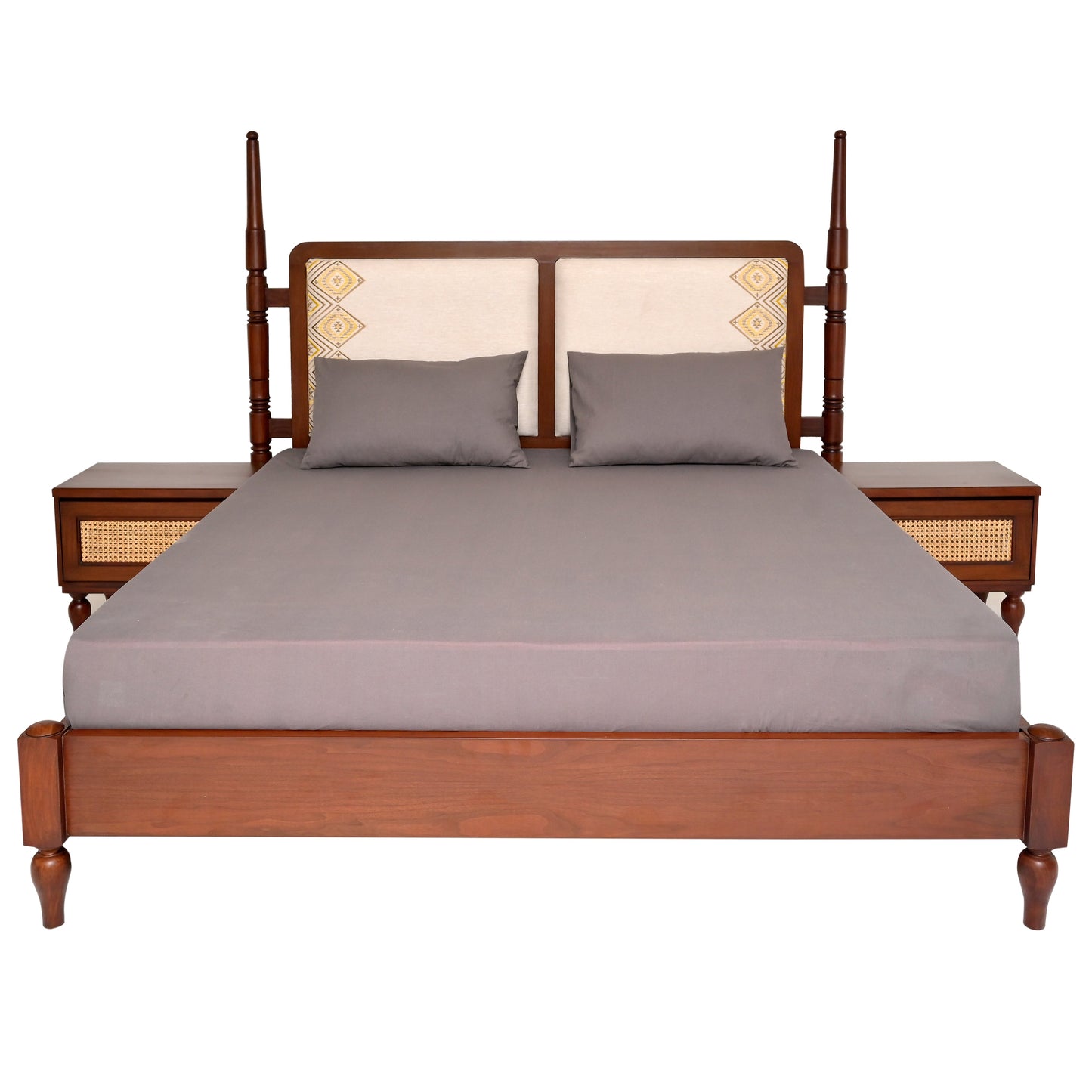 Gul Bahar Bed Ð Buy Solid Wood King Bed with Cane & Upholstered Headboard | ayshpk
