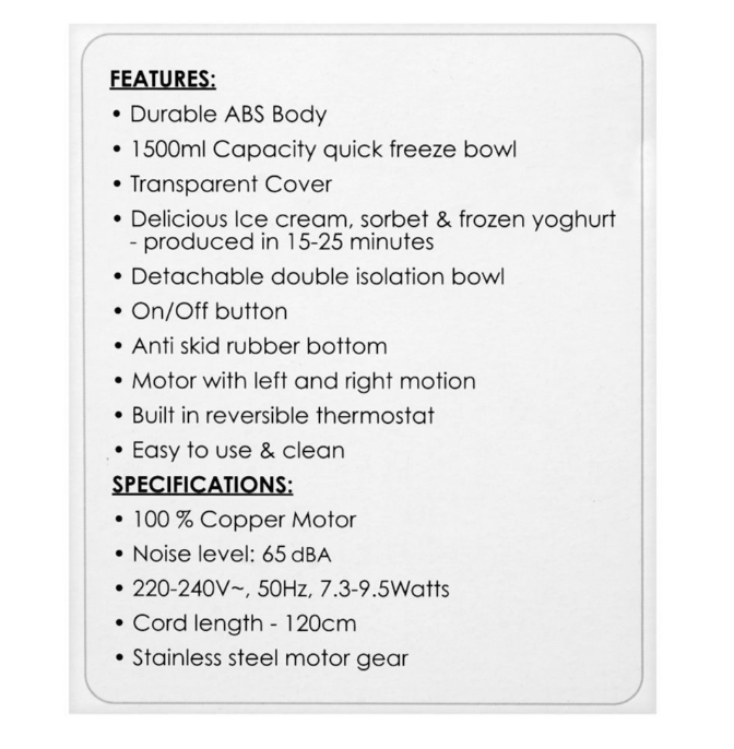 Ice Cream Maker SF26011CM - SANFORD